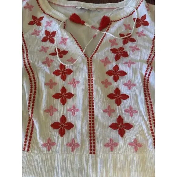 Boden Marla Embroidered Dress Womens 16 L White Gauze Midi Boho Tassels Beach - Picture 8 of 16